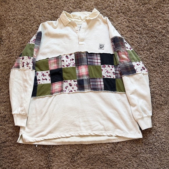 BDG Tops - BDG Cream and Green Patchwork Sweatshirt